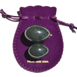 2-PCS Nephrite Jade Egg Set for Advanced & Intermediate Users, Medium & Small Sizes, Manually Polished,Comes with Certificate of Authenticity