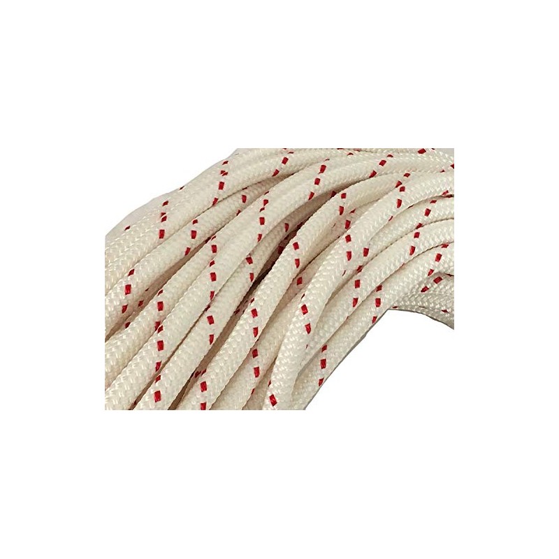 Yacht Braid Premium Polyester Rope 3/8 inch, White/Red (150 feet)