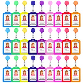 36 Pcs Retractable Badge Reels Multicolor Name ID Card Holder PU Leather Business Badge Holder Decorative with Clip for Students, Teachers, Nurses, Doctors (Vertical)
