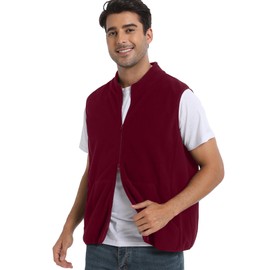 Argstar Men's Fleece Vest with 6 Pockets, Full-Zip Casual Lightweight Sleeveless Outerwear Gilet Wine L
