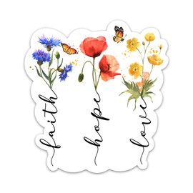 Faith Hope Love Sticker Floral Inspirational Christian Bible Verse Sticker Faith Based Religious Scripture Waterproof Vinyl Stickers for Laptop Water Bottle Tumbler Journal Decals Gifts for Women Men