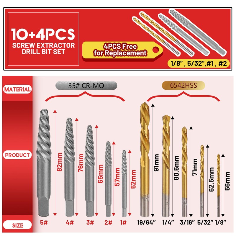 UYECOVE 14 Pieces Screw Extractor Set, Left Hand Drill Bits