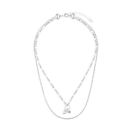 DEMDACO Women's Everyday Fashion Layered Pendant Chain Necklace 16 Inch Silver Double Heart Charm