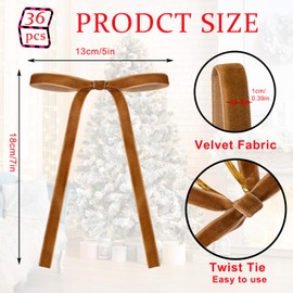 36Pcs Christmas Khaki Velvet Bows,5 x 7in Christmas Tree Bow with Twist Ties,Vintage Wedding Velvet Ribbon Gift Bows,Velvet Bows for Xmas Wreaths Garland Velvet Ribbon Bows for Holiday Xmas Tree Décor