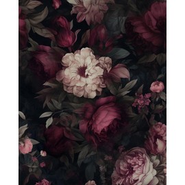ILHIIOR Dark Floral Wallpaper,Boho Peel and Stick Wallpape,Leaf Contact Paper, Gothic Floral Wall Paper Removable Wallpaper Self Adhesive for Cabinet Drawers Wall Decor Renter Friendly 17.5''x118''