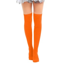 The Fancy Dress® Women Ladies Girls Over The Knee Plain Stripe Socks Assorted Colours Thigh High OTK Sock (Orange)