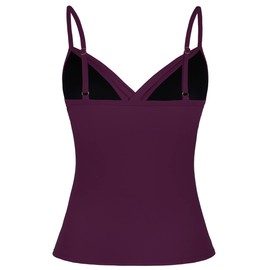 Hilor Tankini para mujer, traje de baño fruncido con control de abdomen, traje de baño cruzado con cuello en V, Burgundy, 18