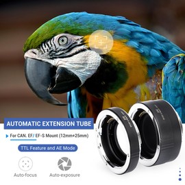 JJC Macro Extension Tube (12mm + 25mm) Auto Focus for Canon EF/EF-S Lens Cameras Close-up Macro Photography - Extension Ring Body Rear Lens Cap Set