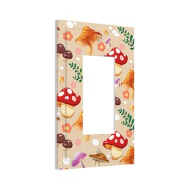 Cute Mushroom Retro 70s 60s Boho Flower Light Switch Covers 1 Gang Single Rocker/Decora Decorative Electrical Faceplate Funky Wild Plantfungus Species Mushrooms GFCI Switchplate