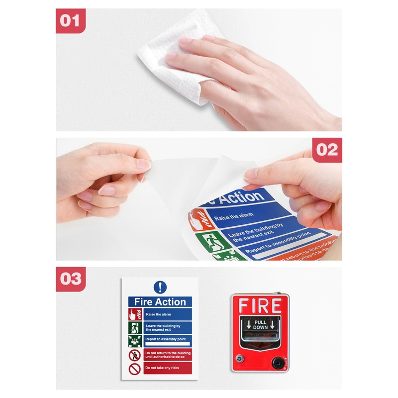 Ancable 4Pcs Fire Action Notice Vinyl Signs - Fire Evacuation