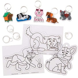 Baker Ross FE392 Dog Super Shrink Keyrings - Pack of 8, Keyrings for Crafts to Colour in, Make and Display, Make Your Own for Kids