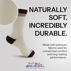 Premium Merino Wool Light Hiking Socks – Crew, Cushioned, Arch Support & Breathable – Seamless Toe & Moisture-Wicking – Athletic & Everyday Use Hiking Socks for Men & Women, Almond, Large, 3 Pack