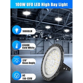 UFO LED High Bay Lights 100W 6 Packs,Super Bright 10000LM High Bay LED Shop Lights,6500K Daylight High Bay LED Lights,Waterproof High Bay Lighting,LED High Bay Light for Factory Warehouse Workshop