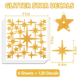 AOWDIAO Glitter Gold Star Peel and Stick Wall Decals - 120 Pcs, Assorted Shapes & Sizes for Room Decor