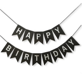 Black Silver Happy Birthday Banner Sign Decorations for Boys Girls Men Women 16th 18th 21st 30th 40th 50th 60th 70th 80th Streamers Party Garland Backdrop Nursery Hanging Décor