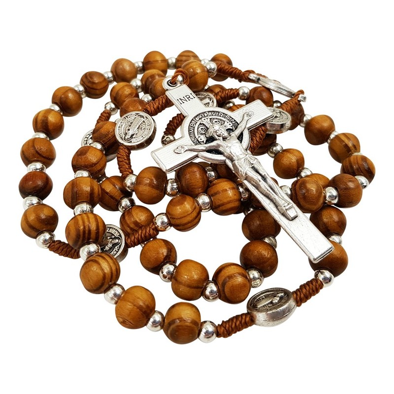 TALISMAN4U Olive Wood Rosary Beads Catholic Necklace St Saint Benedict