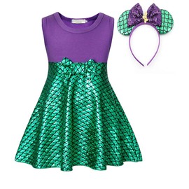 Jurebecia Mermaid Costume for Girls Princess Dress with Ears Headband Pueple Size 3T