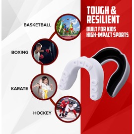 Gum Shield Kids | Mouth Guard Boxing | Rugby Mouth Guard | Unisex and Dual Layer with Premium Protection Suitable for All Contact Sport (White+Black)