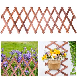 HolyMaji Expandable Garden Lattice Fence, Wooden Trellis for Climbing Outdoor Plants, Stretchable Panel Wall Trellis Vertical Rack Wood Frame Patio Decorative for Vine Ivy Rose