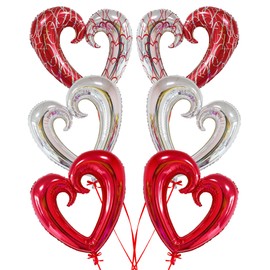 Giant Silver and Red Heart Balloons - 43 Inch, Pack of 6 | Heart Shaped Balloons, Romantic Decorations, Womens Day Decorations, Birthday, Proposal Decorations