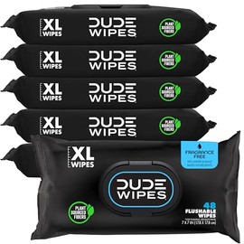 DUDE Toallitas – Toallitas Tirables al Inodoro – Paquete de 6, 288 toallitas – Toallitas húmedas extragrandes para adultos sin fragancia – Vitamina E 