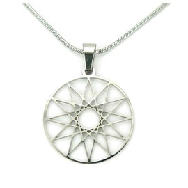 Dodecagram Necklace, 20" Snake Chain with 12 Point Star Charm Pendant Hellenic Greek Magic Twelve Symbol, Pure 304 Stainless Steel