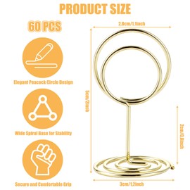 YAYODS Pack of 60 Place Card Holders Metal Table Number Holder - 30 x 50 x 28 mm Round Table Numbers Wedding Seat Labels Photo Holder - Gold Card Stand Menu Card Holder for Weddings, Anniversaries,