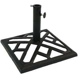 Sunnydaze 17lb Cast Iron Patio Umbrella Base - Heavy-Duty Square Metal Outdoor Market Umbrella Stand for Outside - 17-Inch - Black - Modern Geometric