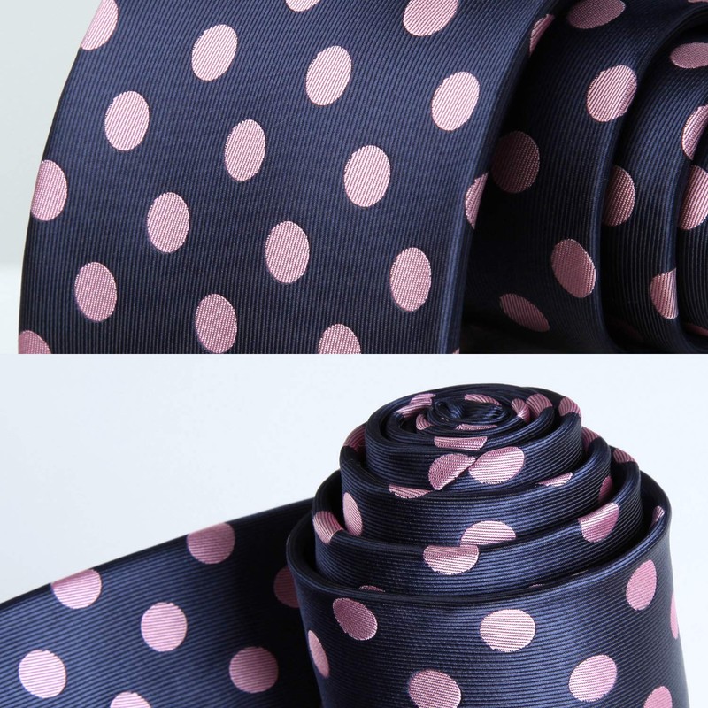 HISDERN Extra Long Polka Dots Tie Handkerchief Men's Necktie &