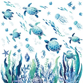 decalmile Under The Sea Seaweed Wall Decals Sea Turtle Ocean Grass Jellyfish Wall Stickers Baby Nursery Bedroom Bathroom Wall Decor