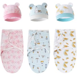 SZJIAHTM 3 Pack Of Baby Newborn Boys Girls Cotton Adjustable Infant Blanket With Hat Set for 0-6 Months