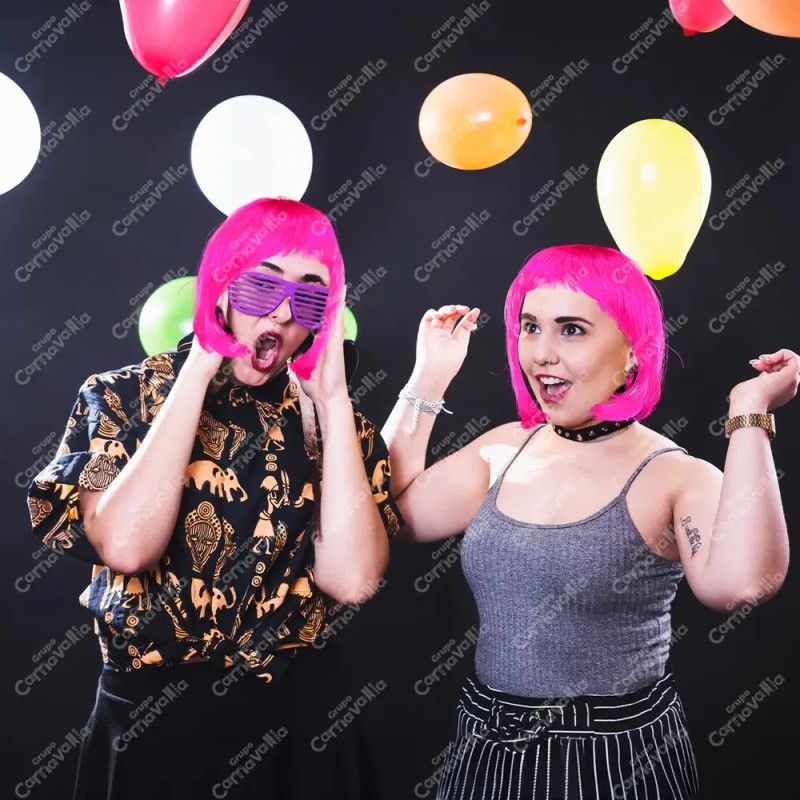 Peluca Lacia Corta Rosa Neón Disfraz Fantasía Fiesta Cosplay