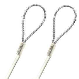 68ft Made to Order in USA Clothesline Cable with Two End Loops Galvanized Steel Wire Rope 1/16" Vinyl Coated to 1/8", Aluminum Sleeves (68 feet, White)