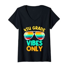 Womens 4th Grade Vibes Funny Fourth Grade Back To School Sunglasses V-Neck T-Shirt