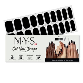 MYSc Semi-Cured Gel Nail Wraps – 20 UV Gel Strips for a Long-Lasting, Salon-Quality Manicure at Home – Easy to Apply, No Smudges, Chip-Resistant, Easy to Remove, Works with Any UV Lamp (Noir sur noir)