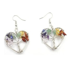 MADIOLA Aretes Arbol de la Vida de Cuarzo Natural Corazon 7 Chakras, Aretes de Cristal Curativo. Regalo para Mujer, Novia, Amiga