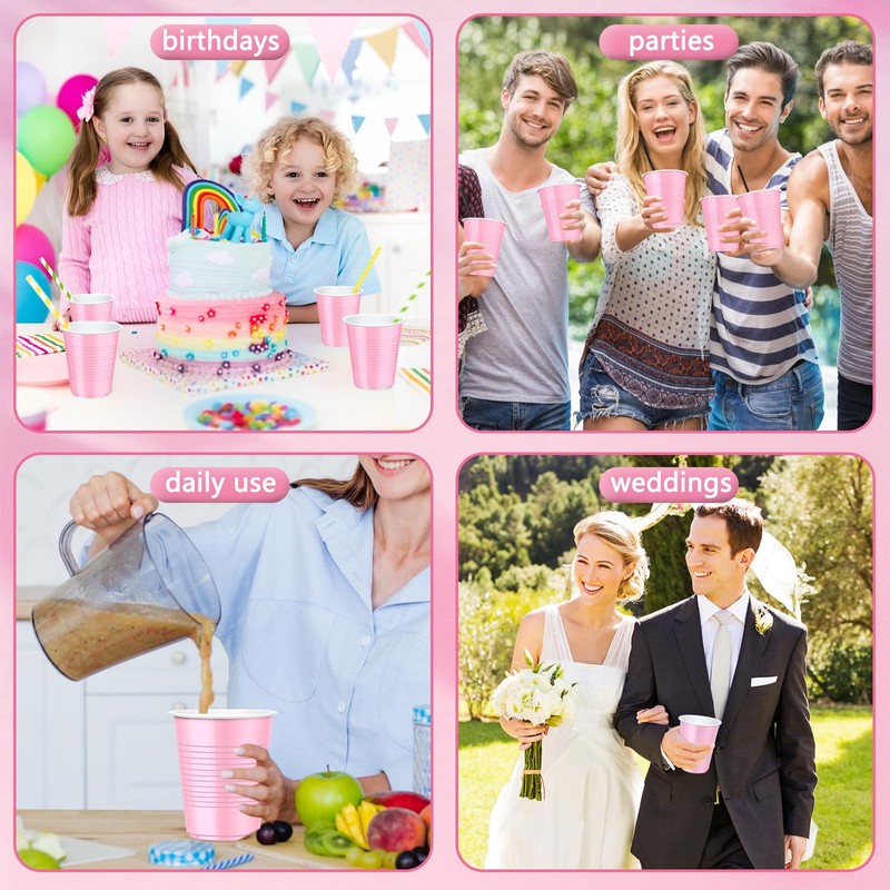 Dualshine 50 Pack Pink Plastic Cups 18 oz, Disposable Heavy
