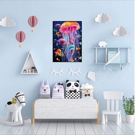 F-CANLAN Round Full Drill Diamond Painting Set, 5D DIY Underwater World Rhinestone Diamond Art Submarine Fish Diamond Painting Crafts Kit Adult Children Fish Diamond Painting Room Decor (12X16 inches)