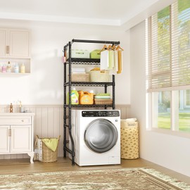 Ulif U11 Mini Over Washer and Dryer Shelves, 3 Tiers Laundry Room Storage and Organizer Standing Shelf, Metal Freestanding Clothes Drying Rack, 28.3”W x 19.7”D x 77.6”H, Black