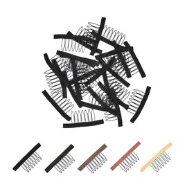 24 Pcs Wig Combs to Secure Wig 7-Teeth Wig Clips with Cloth for Making Wig Caps (Black)