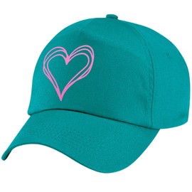 L4 Girl's Doodle Love Heart Baseball Cap Kids Scribble Pink Summer Hat (Emerald, One Size)