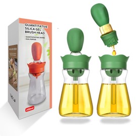 Oil Dispenser Bottle with Brush-2Pack 7oz/200ML 2 IN 1 Glass Olive Oil Dispenser with Silicone Basting Brush for Cooking Oil Storage and Container for Kitchen BBQ, Frying, Air Fryer, Grilling - Green