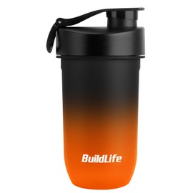 BuildLife Shaker Bottle, 600ML Tritan Protein Shaker Water Bottle, Shakes Cup with Strainer for Protein Powder Supplement Smoothie Quiet Mixing, Lump-Free Dishwasher Safe (BlackOrange)