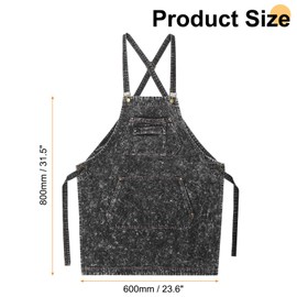 sourcing map Denim Cooking Chef Aprons 23.6"x31.5" Adjustable Kitchen Artist Gardening Apron with 4 Tool Pockets for Men Women Kitchen BBQ Grill Chef, Black
