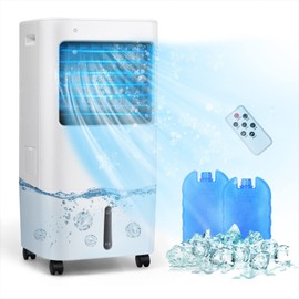 PETSITE Evaporative Air Cooler, 3-in-1 Portable Cooling Fan with Remote Control, Humidifier, 3 Modes, 4 Wind Speeds, 7.5H Timer, 5.3Gal Water Tank, Personal Swamp Cooler for Home, Office, White