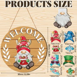 Qunclay Interchangeable Wooden Gnome Decor Holiday Seasonal Gnome Decorations with Magnet Pieces and Detachable Hats Changeable Welcome Sign for Home(Fresh Style)