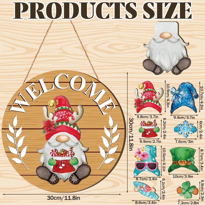 Qunclay Interchangeable Wooden Gnome Decor Holiday Seasonal Gnome Decorations with
