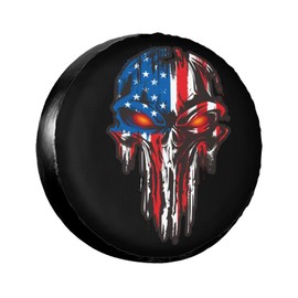 American Flag Skull Patriotic Spare Tire Cover,Universal Wheel Tire Cover for Trailer, RV, SUV, Truck,Camper and Many Vehicle,Weatherproof Tire Protectors（16 inch for Diameter 29"-31"）