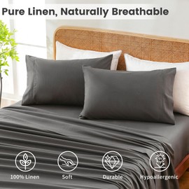 Bedlifes 100% French Linen Pillowcases Queen Size 20x30 Inch, Set of 2 - Natural Soft, Breathable & Moisture-Wicking,Envelope Closure,Easy Care(Dark Gray)