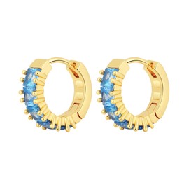 Viromy Golden Earrings Women's 14k Gold Mini Cubic Zirconia Earring Birthday Stone Huggie Hoop Earrings Jewellery for Women, Brass, Zircon